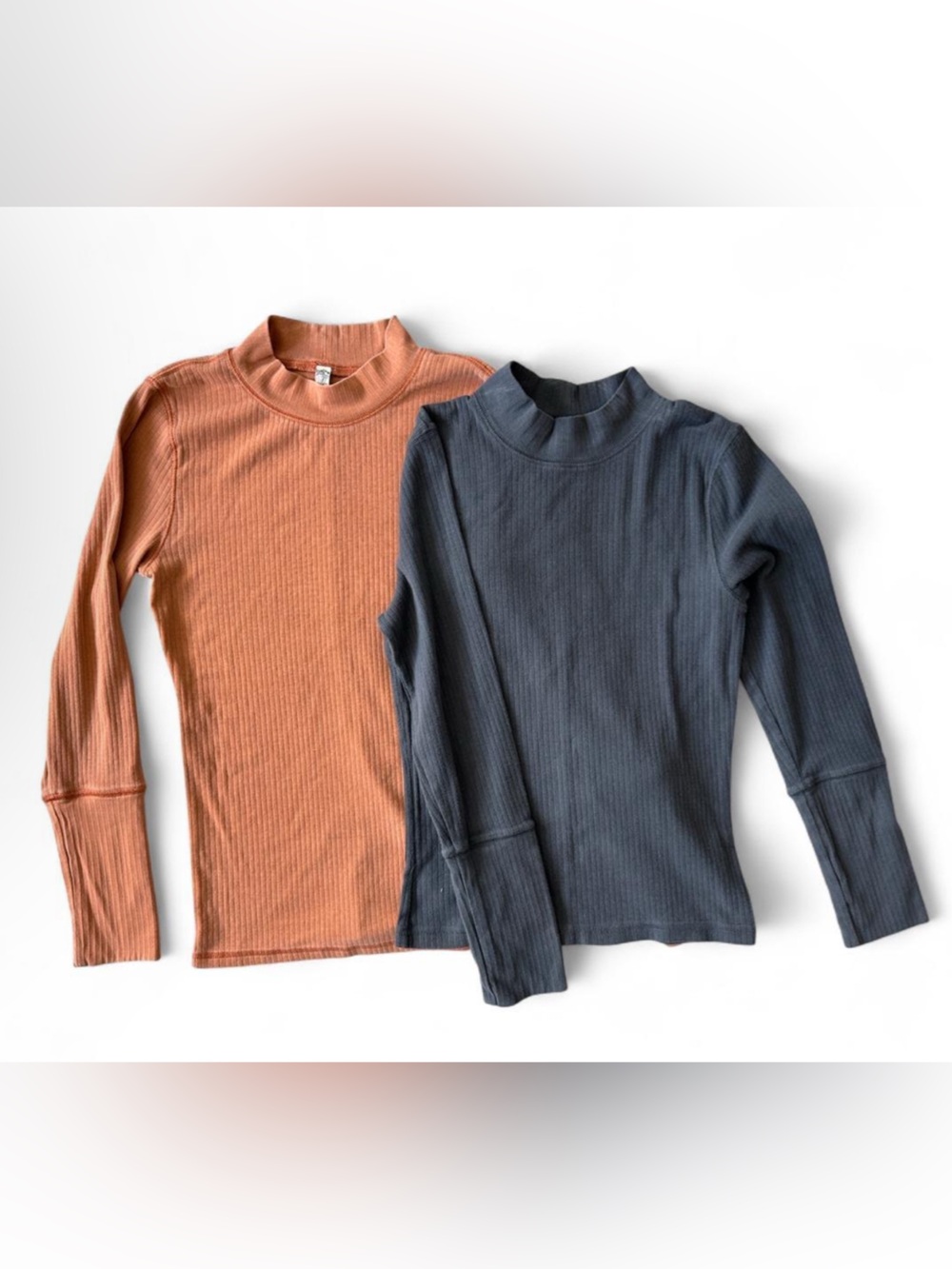FREE PEOPLE Ribbed Mock Neck Long Sleeve Sweater - Rust and Charcoal - Medium